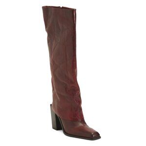 EMANUELE CRASTO Burgundy Made In Italy Leather Fold Over High Shaft Boots